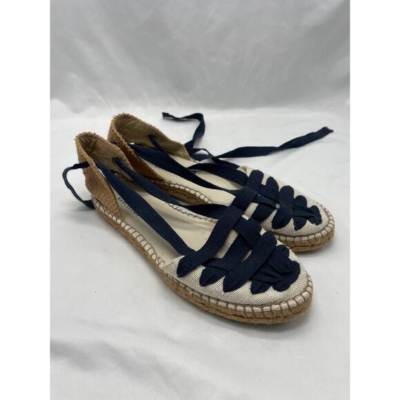 Viscata Barcelona Cream and Navy Lace Up Espadrilles - Picture 3 of 10